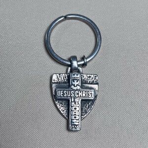 James Avery Two Pieces Fused Fear Not Key Ring w/ Cross Pendant Sterling 925‎